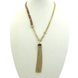 White House Black Market Brown Leather & Gold Tone Tassel Necklace  NWT  $80